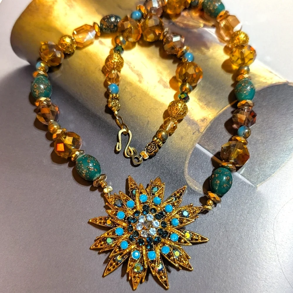 1950s Starburst Crystal, Rhinestone, Glass Beads, Necklace